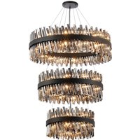 Lysander 3 Tier 60cm + 80cm + 1m Pendant, 18 + 24 + 32 Light G9, Satin Black/Smoke Item Weight: 70kg