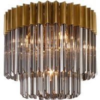 Poland 45cm Flush Ceiling Round 5 Light E14, Brass/Smoked Sculpted Glass