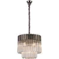 Poland 45cm Pendant Round 5 Light E14, Polished Nickel/Clear Sculpted Glass
