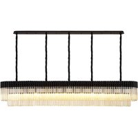 Poland 225 x 40cm Linear Pendant, 12 Light E14, Matt Black/Cognac Sculpted Glass, Item Weight: 60kg