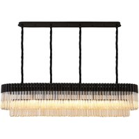 Poland 180 x 40cm Linear Pendant, 9 Light E14, Matt Black/Cognac Sculpted Glass, Item Weight: 47kg