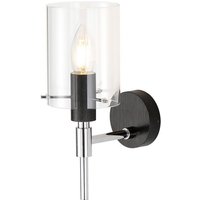 Eden Wall Lamp With 10x13.5cm Cylinder Glass, 1 Light E14, IP44, Black/Polished Chrome/Clear