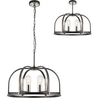Goshen 62cm Pendant/Semi Flush Round 6 Light E27, Pewter / Polished Nickel