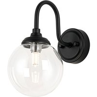 Richmond Curved Arm Wall Light, 1 Light G9, IP44, Satin Black/Clear Smooth Round Glass