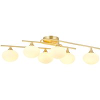 Milford Flush Ceiling, 6 Light G9, IP44, Satin Brass/Opal Glass