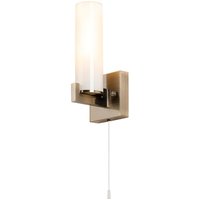 Ellenville Pull Switch Wall Light, 1 Light E14, IP44, Antique Brass/Opal Glass