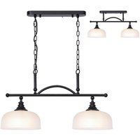 DeRuyter Semi Flush/Pendant Bar, 2 Light Adjustable E27, Satin Black/Frosted Glass