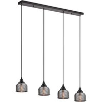 DeRuyter 4 Light Linear Pendant, E27, Satin Black/Prismatic Dome Glass, Smoke