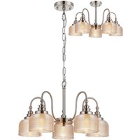 DeRuyter 57cm Semi Flush/Pendant, 5 Light E27, Satin Nickel/Amber Glass