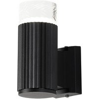 Springwater Ribbed Line Wall Lamp With Short Diagonal Pattern Acrylic Shade, 1 x GU10, IP54, Black/Clear/Frosted