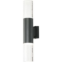 Springwater Ribbed Line Wall Lamp With Tall Diagonal Pattern Acrylic Shade, 2 x GU10, IP54, Grey/Clear/Frosted