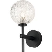 Tivoli Medium Arm Wall Light, 1 Light G9, IP44, Satin Black/Clear Cross Pattern Round Glass
