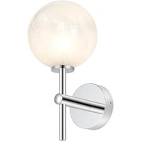 Tivoli Medium Arm Wall Light, 1 Light G9, IP44, Polished Chrome/White Two-Tone Snow Specks Round Glass