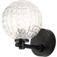 Tivoli Short Arm Wall Light, 1 Light G9, IP44, Satin Black/Clear Cross Pattern Round Glass