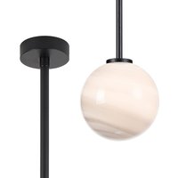 Tivoli 12cm Telescopic Pendant, 1 Light G9, IP44, Satin Black/Grey Round Marble Effect Glass