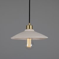 Pyrus Dome Pendant Matte White Striped, Satin Brass