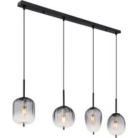 Attila Bar Pendant Ceiling Light Matt Black Smoke Glass Shade 4x E14