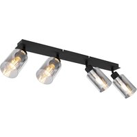 Hadera Ceiling Spotlight Bar Matt Black Smoke Glass Shade 4x E27