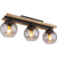 Conni Globe Ceiling Light Matt Black Wood Dark Brown Smoke Glass Shade 3x E27
