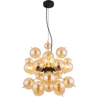 Udo Globe Pendant Ceiling Light Matt Black Balls Amber Glass Shade 4x E27