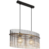 Gorley Pendant Ceiling Light Matt Black Smoke Glass Shade 2x E27