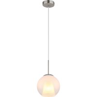 Barry 20cm Dome Pendant Ceiling Light Nickel Matt Ball Opal Glass Shade 1x E27