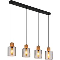 Aleidis Bar Pendant Ceiling Light Matt Black Smoke Glass Shade 4x E27