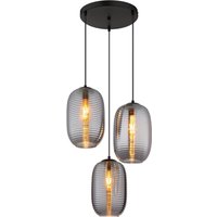 Jefrey Cluster Pendant Ceiling Light Matt Black Smoke Glass Shade 3x E27