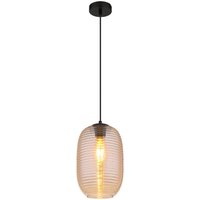 Jefrey Slim Pendant Ceiling Light Matt Black Amber Glass Shade 1x E27