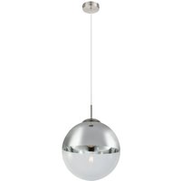 Varus 30cm Globe Pendant Ceiling Light Nickel Matt Transparent Glass Shade 1x E27