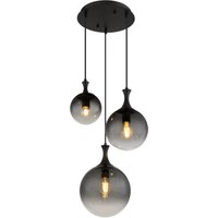 Dalton Cluster Pendant Ceiling Light Matt Black Balls Smoke Glass Shade 3x E27