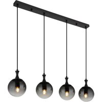 Dalton Bar Pendant Ceiling Light Matt Black Balls Smoke Glass Shade 4x E27