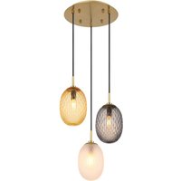 Devin Cluster Pendant Ceiling Light Gold Colours Matt Glass Shade 3x E14