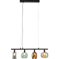 Telesto Bar Pendant Ceiling Light Black Amber Glass Shade 4x E14