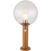 Ossy PIR Outdoor Pedestal Light Wood Look IP44 Clear Glass Shade 1x E27
