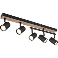 Robby Ceiling Spotlight Bar Matt Black Wood Effect 5x GU10