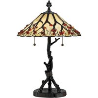 Quoizel Whispering Table Lamp Tiffany Style Valiant Bronze, Art Glass Shade 2x E27