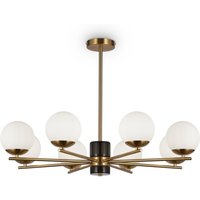 Marble Modern Multi Arm Pendant Ceiling Light Brass 8xE27 White Shade