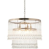 Genevieve Pendant Ceiling Light Antique Brass Plate & Clear Crystal Glass 5x E14