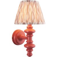 Carnaby Satin Pink Clay Paint Wall Light with Neutral Print Fabric Ikat Shade 20cm B22