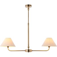 Lille Multi Arm Pendant Ceiling Light Antique Brass Plate and Natural Faux Linen 2x B22