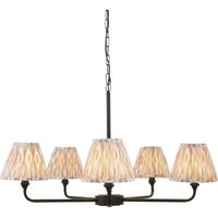 Lille Matt Black Pendant Light with Neutral Print Fabric Ikat Shade 16cm 5x B22