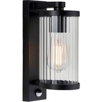 Newcombe Outdoor Modern Wall Lamp Matt Black & Clear Ribbed Glass E27