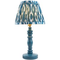 Bibury Satin Marlin Blue Paint Table Lamp with Marlin Blue Fabric Ikat Shade 20cm B22