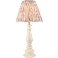 Myrtle Almond White Table Lamp with Neutral Print Fabric Ikat Shade 25cm B22