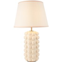 Bobble White Crackle Glaze Table Lamp with Vintage White Fabric Ivy Shade 35cm B22
