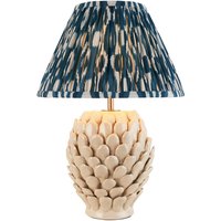 Layered Leaf Ivory Crackle Glaze Table Lamp with Marlin Blue Fabric Ikat Shade 30cm B22