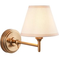 Step Fold Brushed Aged Brass Plate Wall Light with Vintage White Fabric Ivy Shade 16cm B22