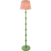 Carnaby Satin Cotswold Green Paint Floor Lamp with Coral Pink Fabric Ripple Shade 35cm B22