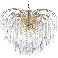 Waterfall 5 Light Ceiling Chandelier Gold with Crystals, E14 Waterfall 5 Light Ceiling Chandelier Gold with Crystals, E14
